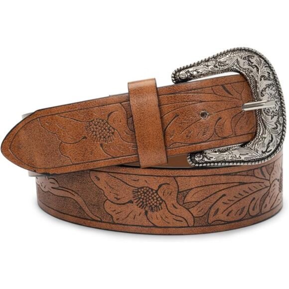 Accessories - Western Leather Belts Oval Buckle Brown